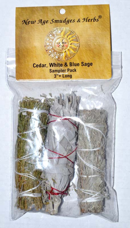 Cedar, White & Blue Sage smudge stick 3-Pack 4"