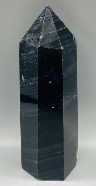 3.3-3.6# Obsidian, Black W silver stripes obelisk
