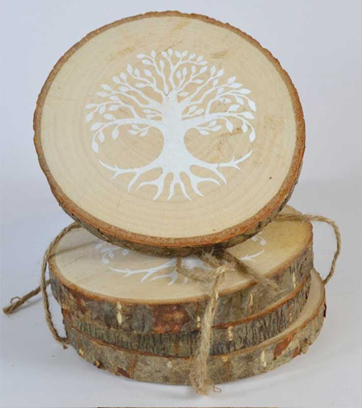 (set of 4) 4" Tree of Life wood coasters