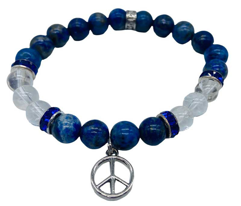8mm Lapis, Quartz, Peace bracelet